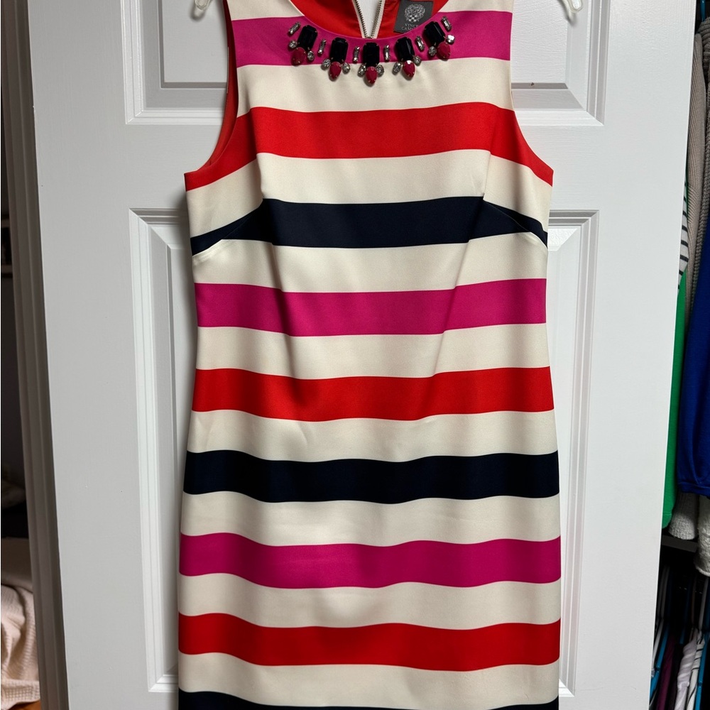 Vince Camuto Jewel Embellished Dress in Red, Pink & Navy